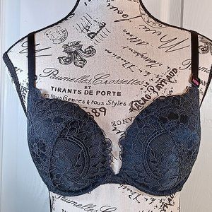 NWT La Senza Black Lace Bra Plunge Padded Lingerie Sexy Cups Size 32DD